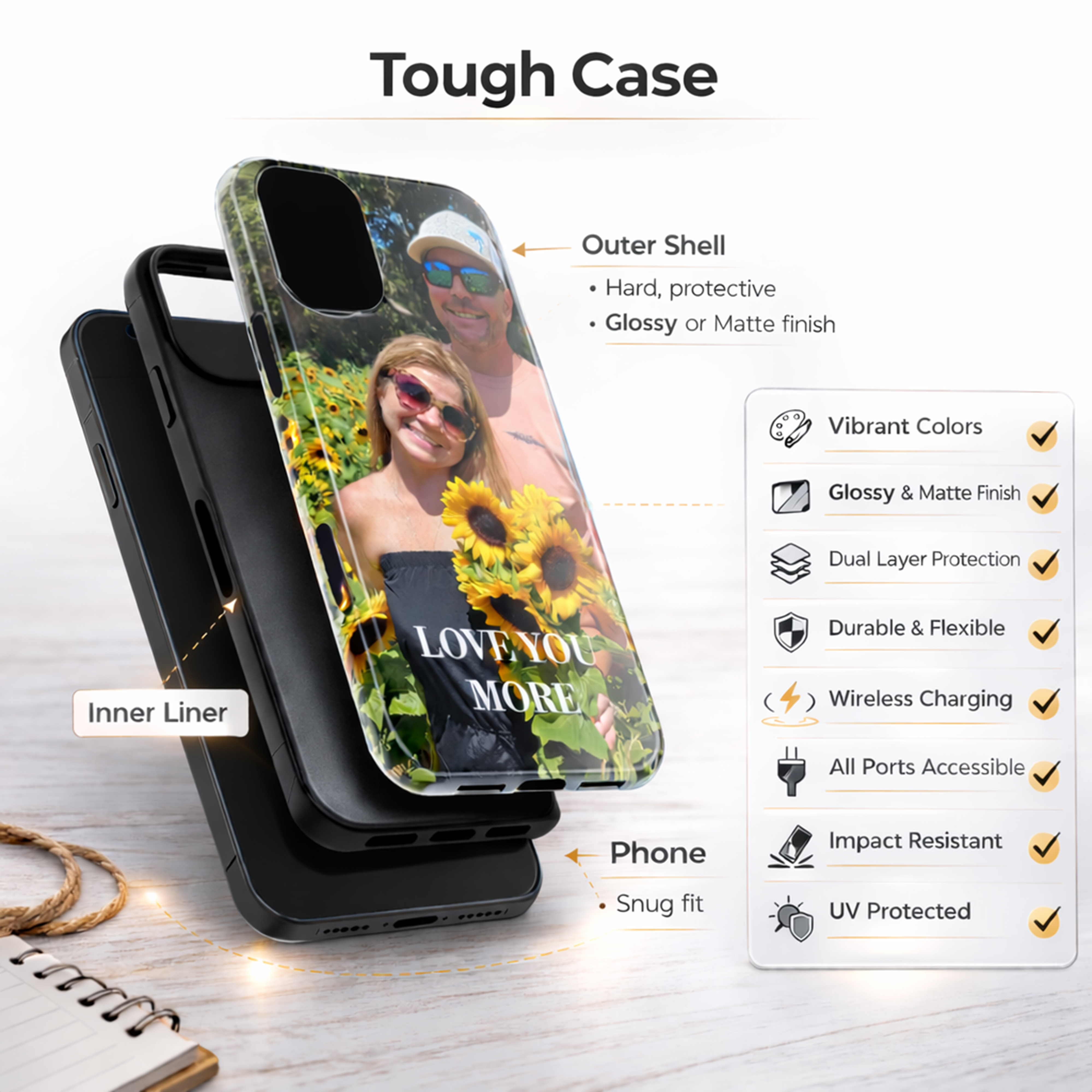 Custom Photo Tough Phone Case (Dual-Layer) — Glossy or Matte — iPhone & Samsung layered ornament detail