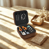 Open travel jewelry case with compartments for rings earrings necklaces and bracelets