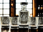 Engraved Whiskey Decanter Set 750ml Rocks Glasses Custom Monogram Gift Groomsmen Wedding Anniversary