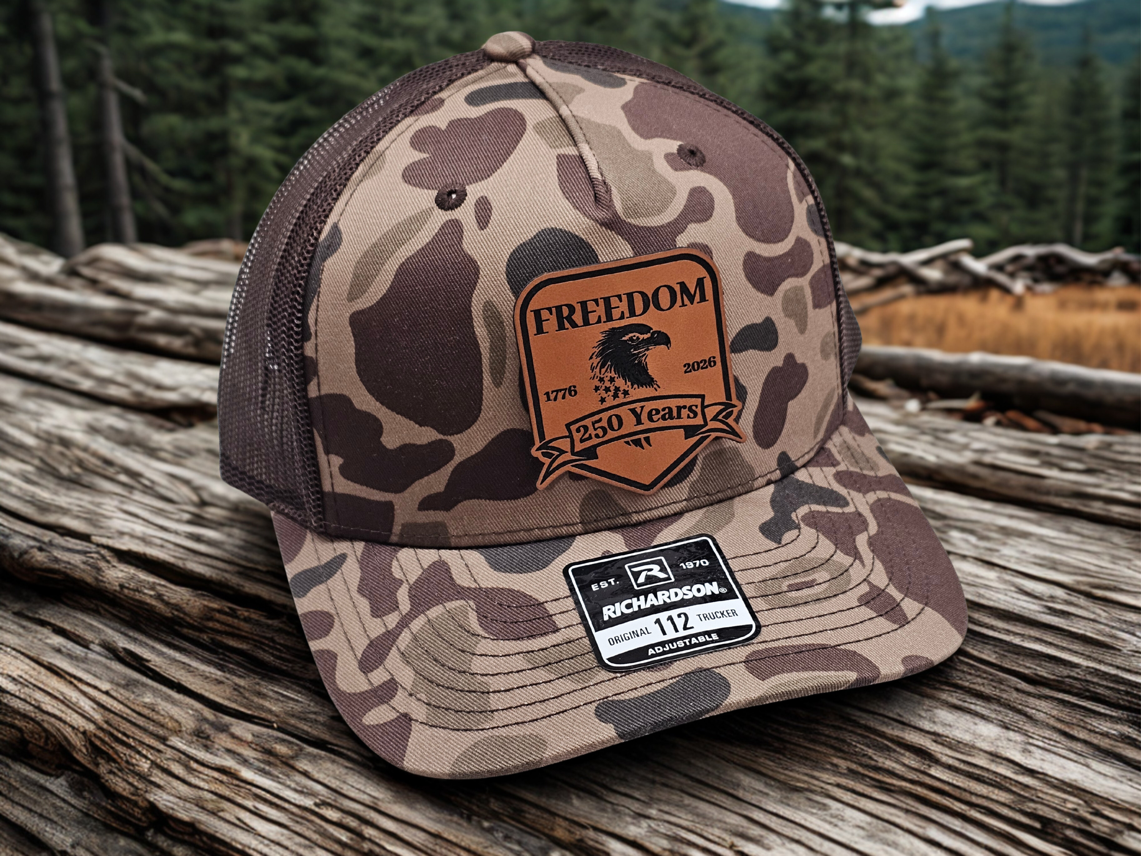 250th Anniversary Freedom Patch Hat – Patriotic US Commemorative Cap in Kryptek Camo shirt color