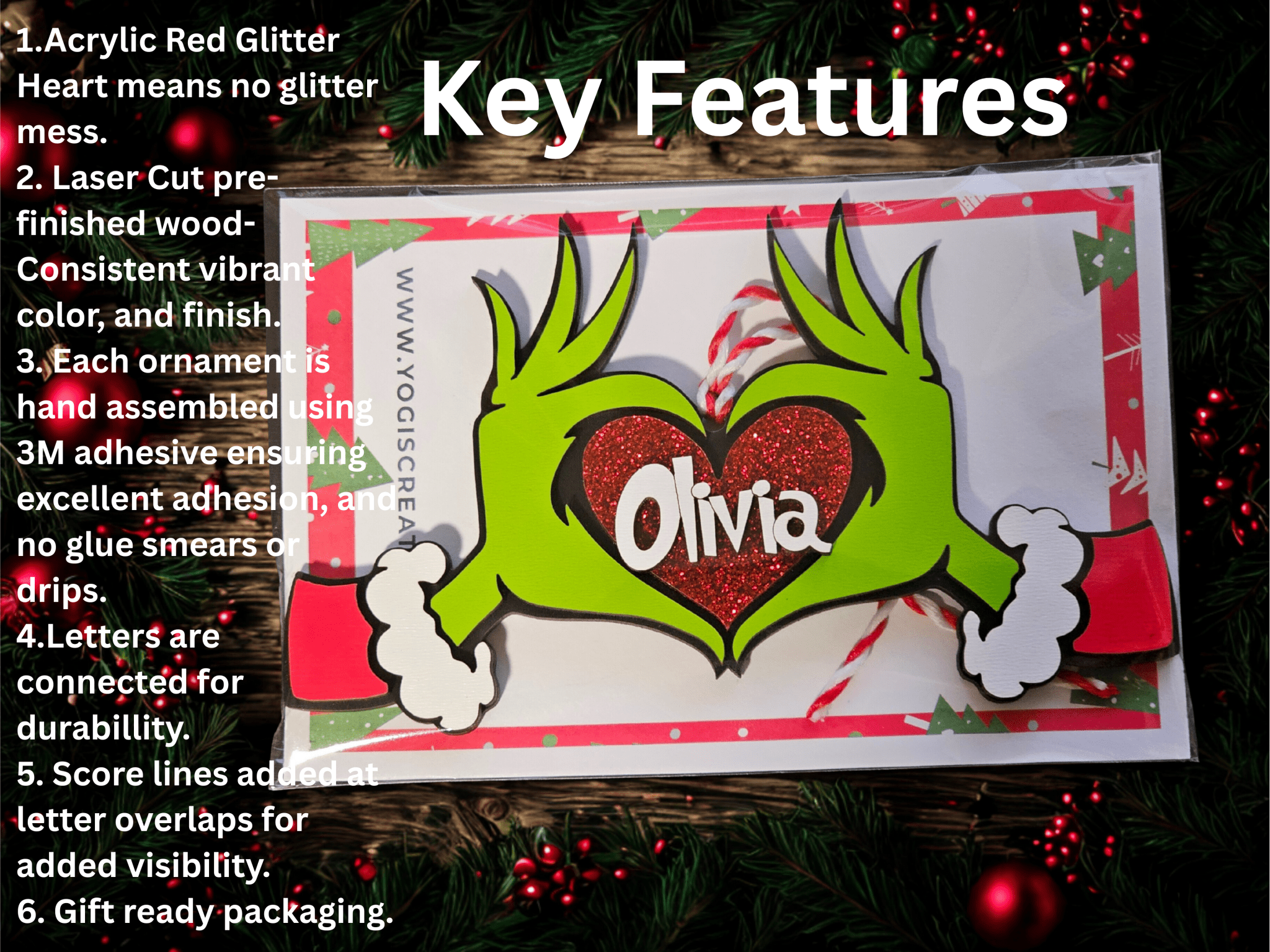 Personalized Christmas ornament gift with whimsical holiday design