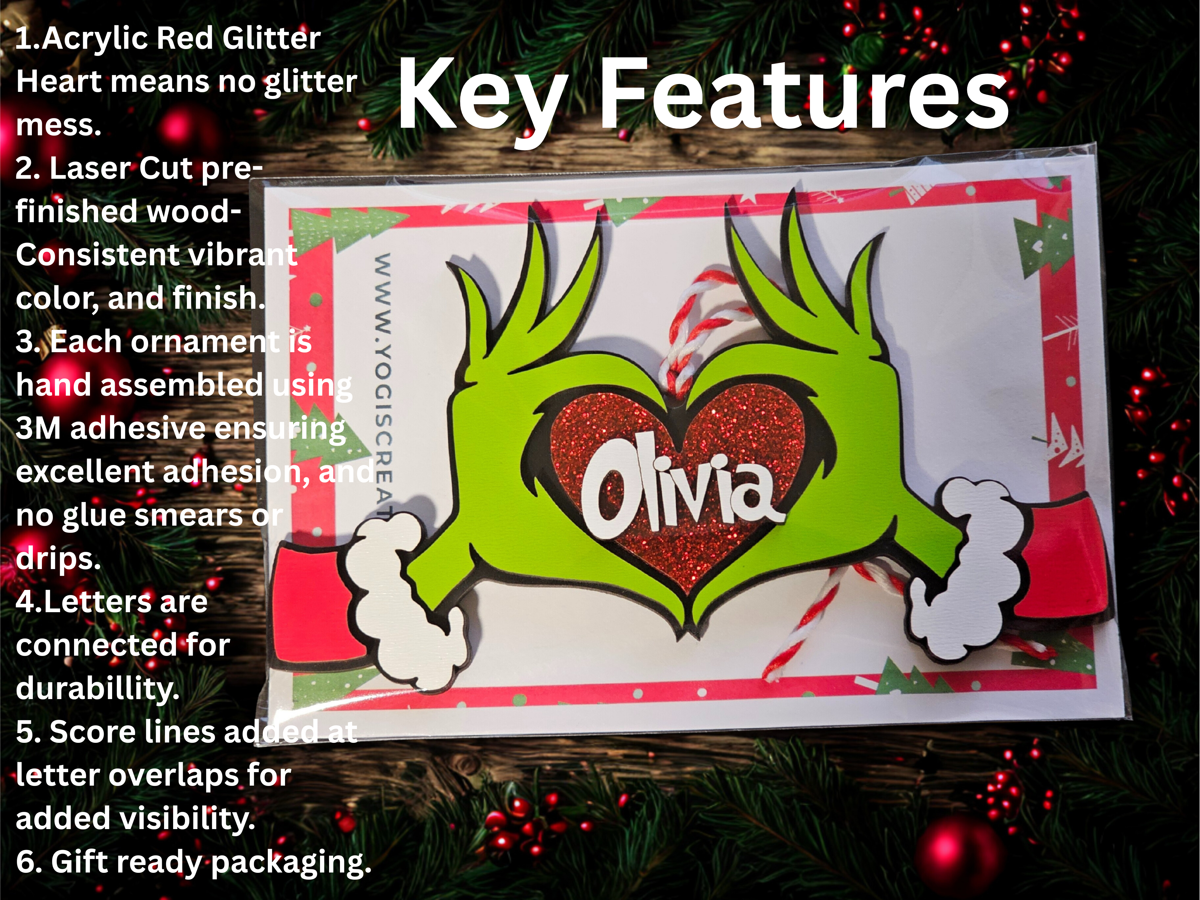 Personalized Grinch Ornament – Custom Whoville Christmas Ornament personalized name detail