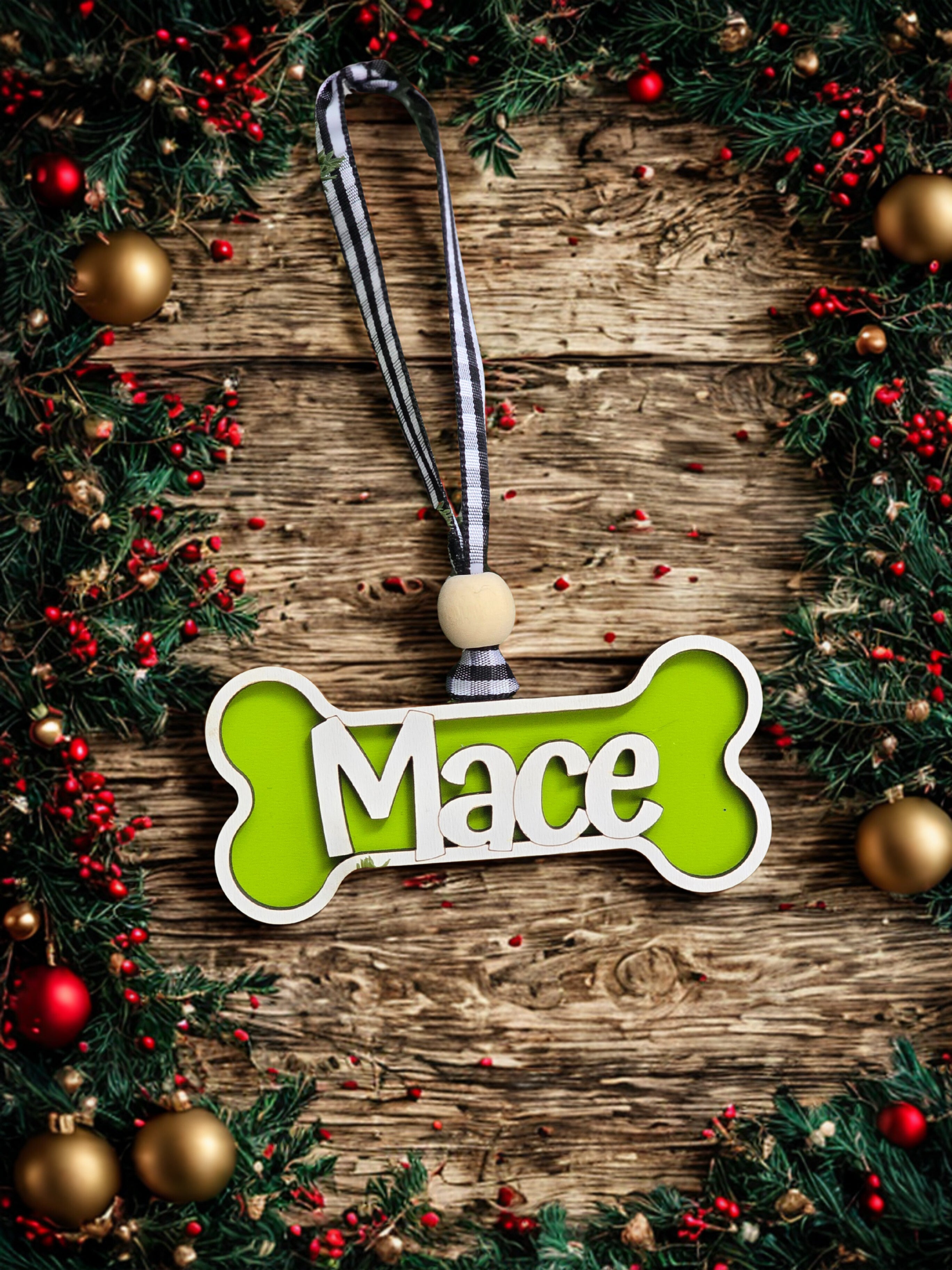 bone green christmas ornament