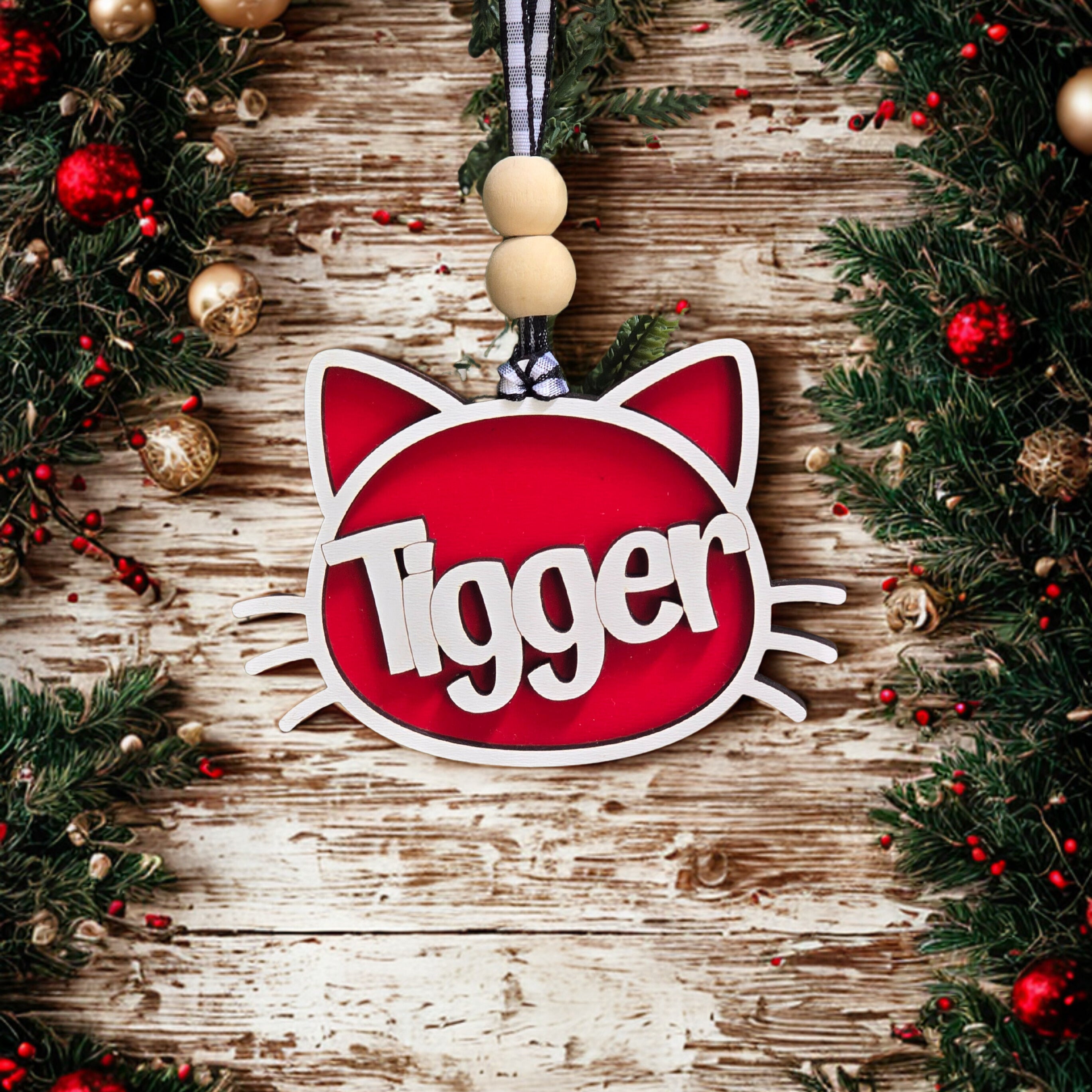 Personalized Pet Christmas Ornament for Cats or Dogs layered ornament detail