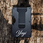Back side of black lineman wallet showing personalized name engraving on the money clip
