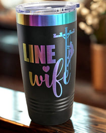 Black Linewife insulated prism tumbler with colorful reflective design
