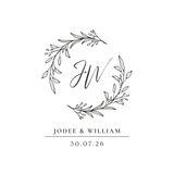 Botanical wreath monogram option for personalized wedding wine glasses