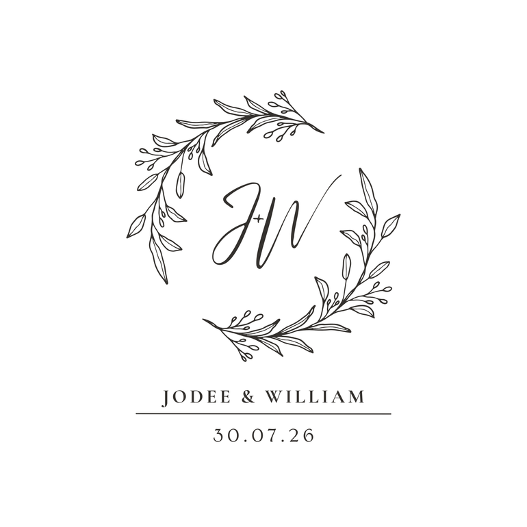 Botanical wreath monogram option for personalized wedding wine glasses