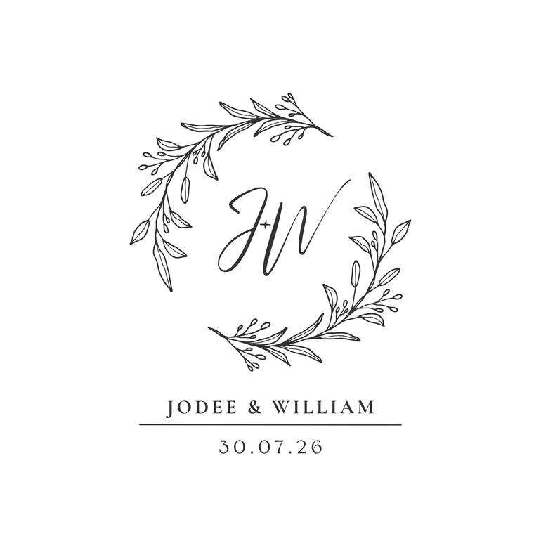 Botanical wreath monogram design for personalized wedding glass ornament