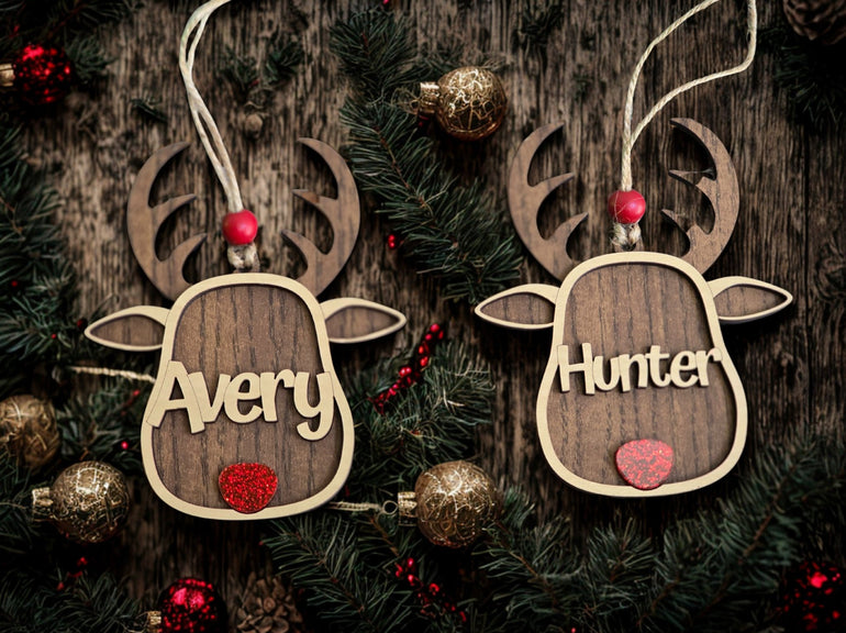 Personalized reindeer Christmas ornament with name