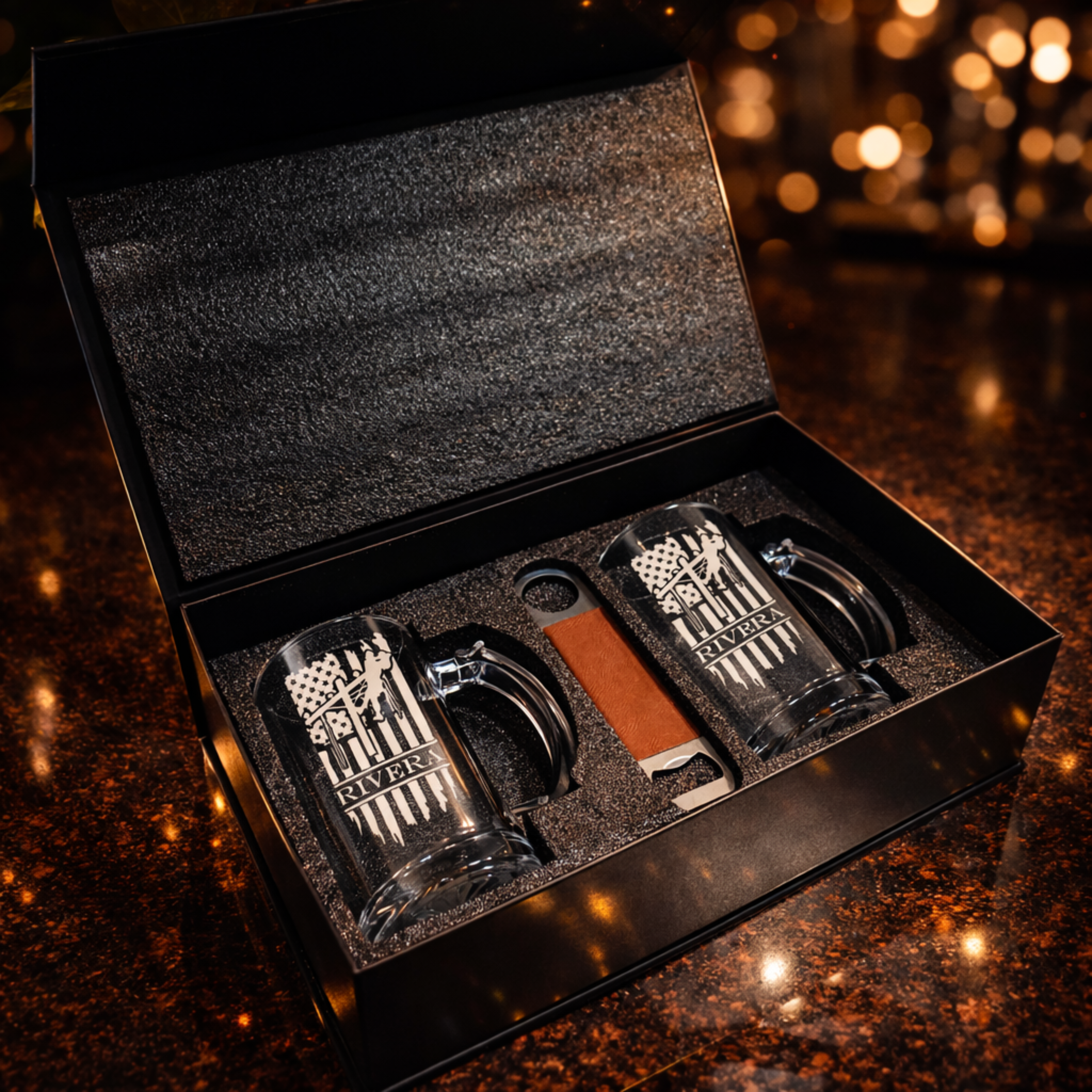 Personalized Lineman Beer Mug Gift Set with Bottle Opener & Gift Box barware product view