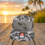 Front view of marsh green camo Florida UV printed patch Richardson 168P flat bill snapback hat