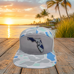 Saltwater blue camo Florida UV printed patch Richardson 168P flat bill trucker hat