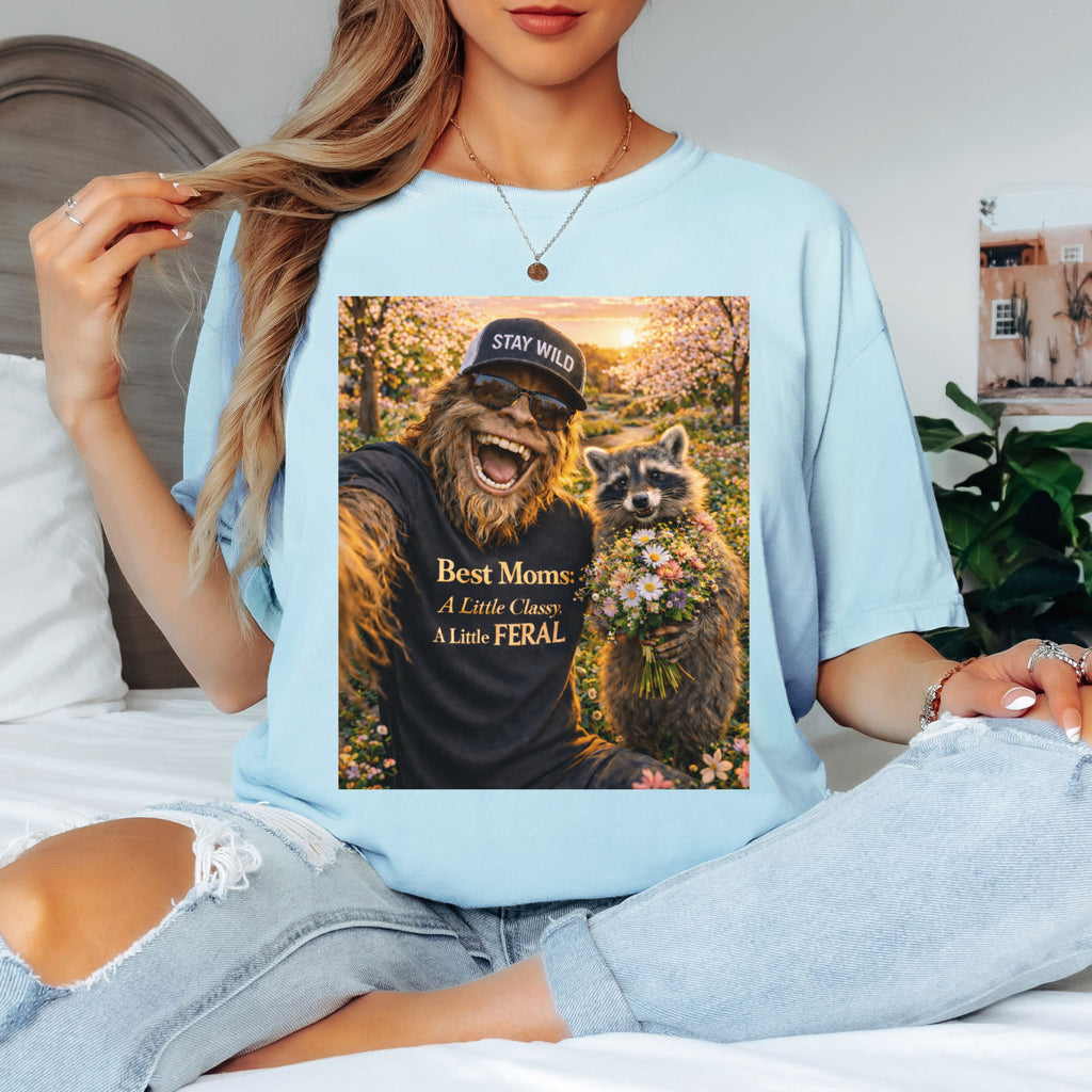 Funny Mom Sasquatch Shirt – Best Moms A Little Classy A Little Feral Tee in Blue Jean shirt color