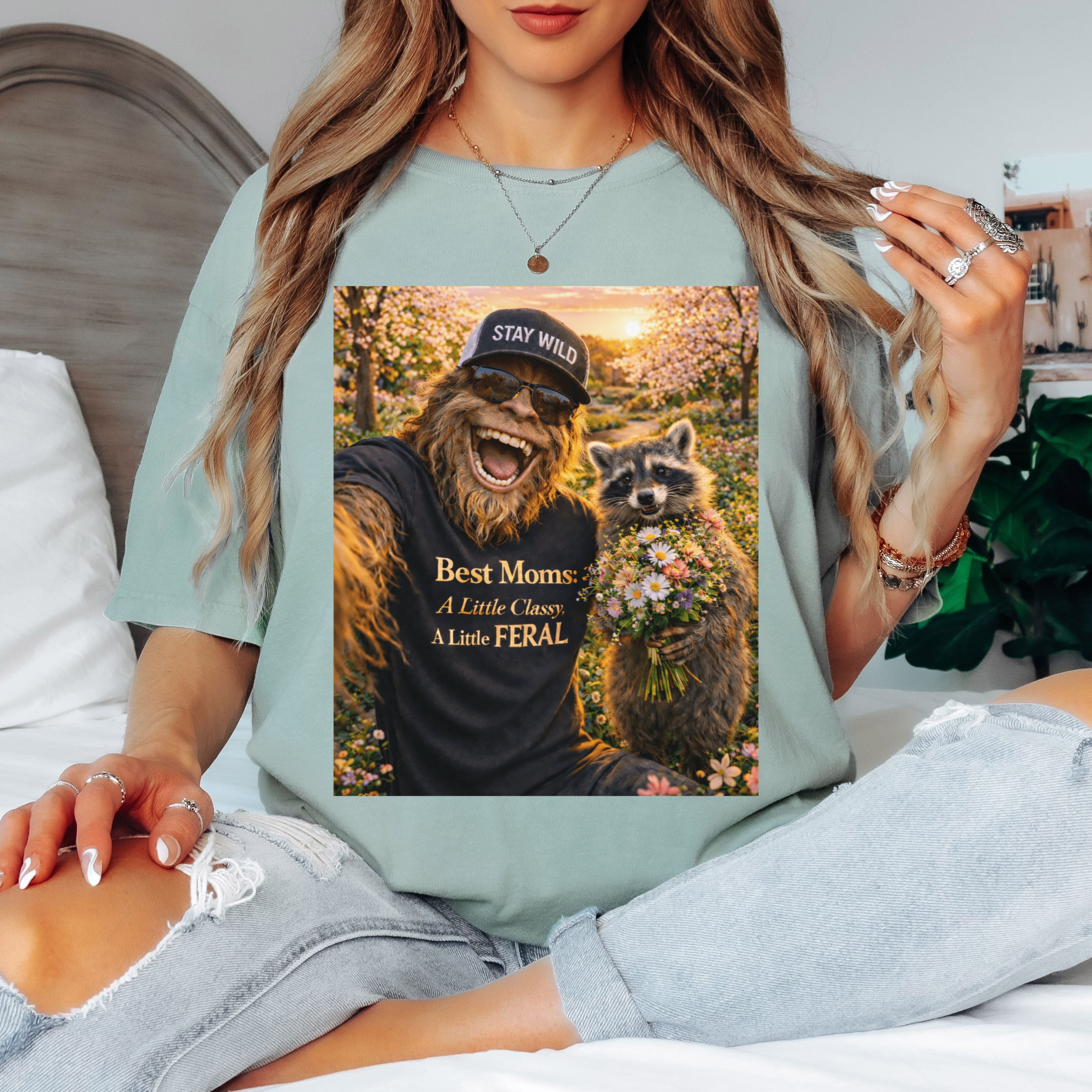 Funny Mom Sasquatch Shirt – Best Moms A Little Classy A Little Feral Tee in Black shirt color