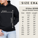 Gildan 18500 unisex hoodie size chart for Reddy Kilowatt hoodie