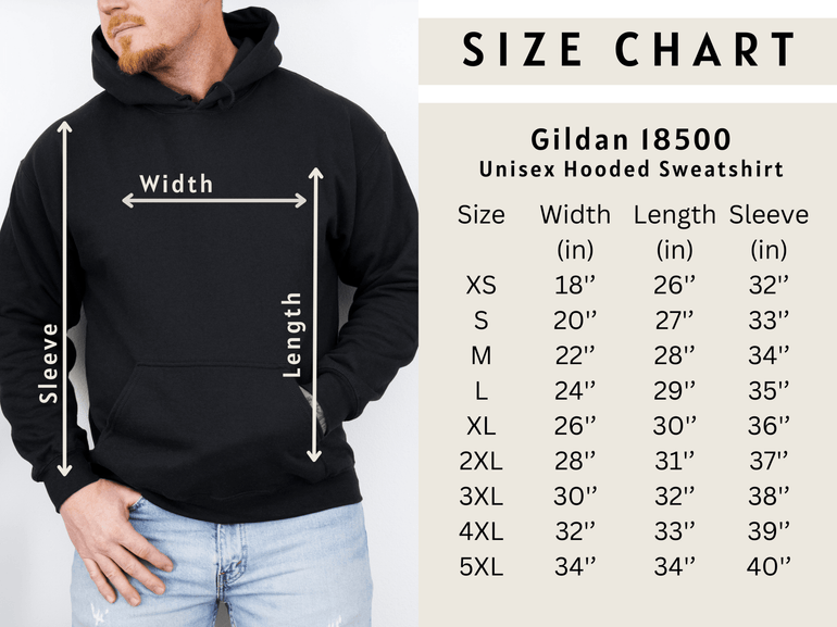 Gildan 18500 unisex hoodie size chart for Reddy Kilowatt hoodie