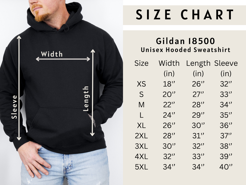 Gildan 18500 unisex hoodie size chart for Reddy Kilowatt hoodie