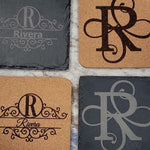 Personalized Monogram Coasters Engraved Slate Set