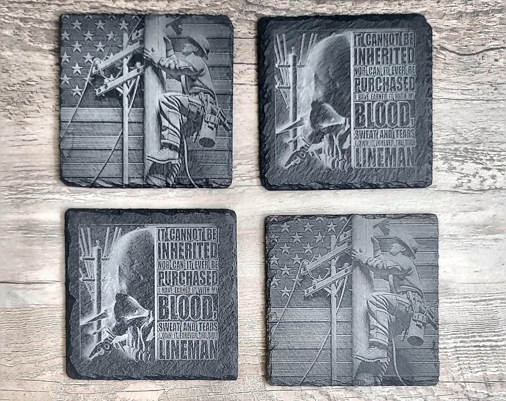 Lineman Slate Coaster Set Engraved Gift for Linemen