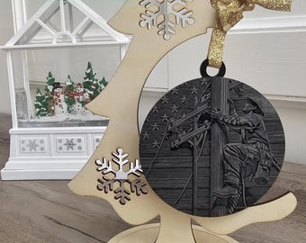 Personalized Lineman Christmas Ornament – Engraved Black Acrylic Gift layered ornament detail