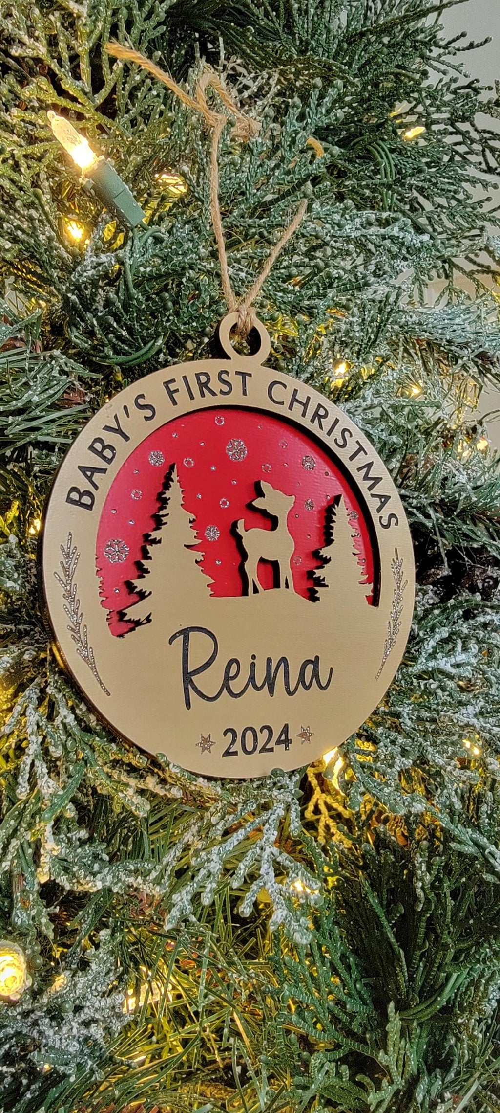 Laser Engraved Wood Christmas Ornament | Baby's First Christmas | 4"Diameter | Personalized Keepsake for New Parents