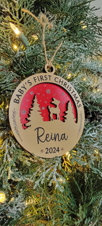 Laser Engraved Wood Christmas Ornament | Baby's First Christmas | 4"Diameter | Personalized Keepsake for New Parents