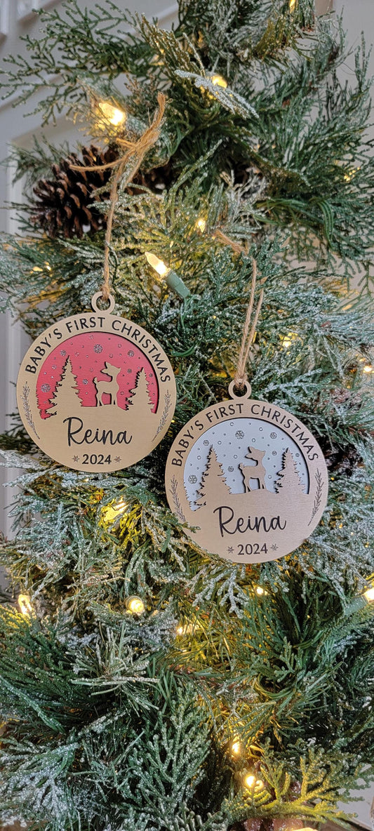 Laser Engraved Wood Christmas Ornament | Baby's First Christmas | 4"Diameter | Personalized Keepsake for New Parents