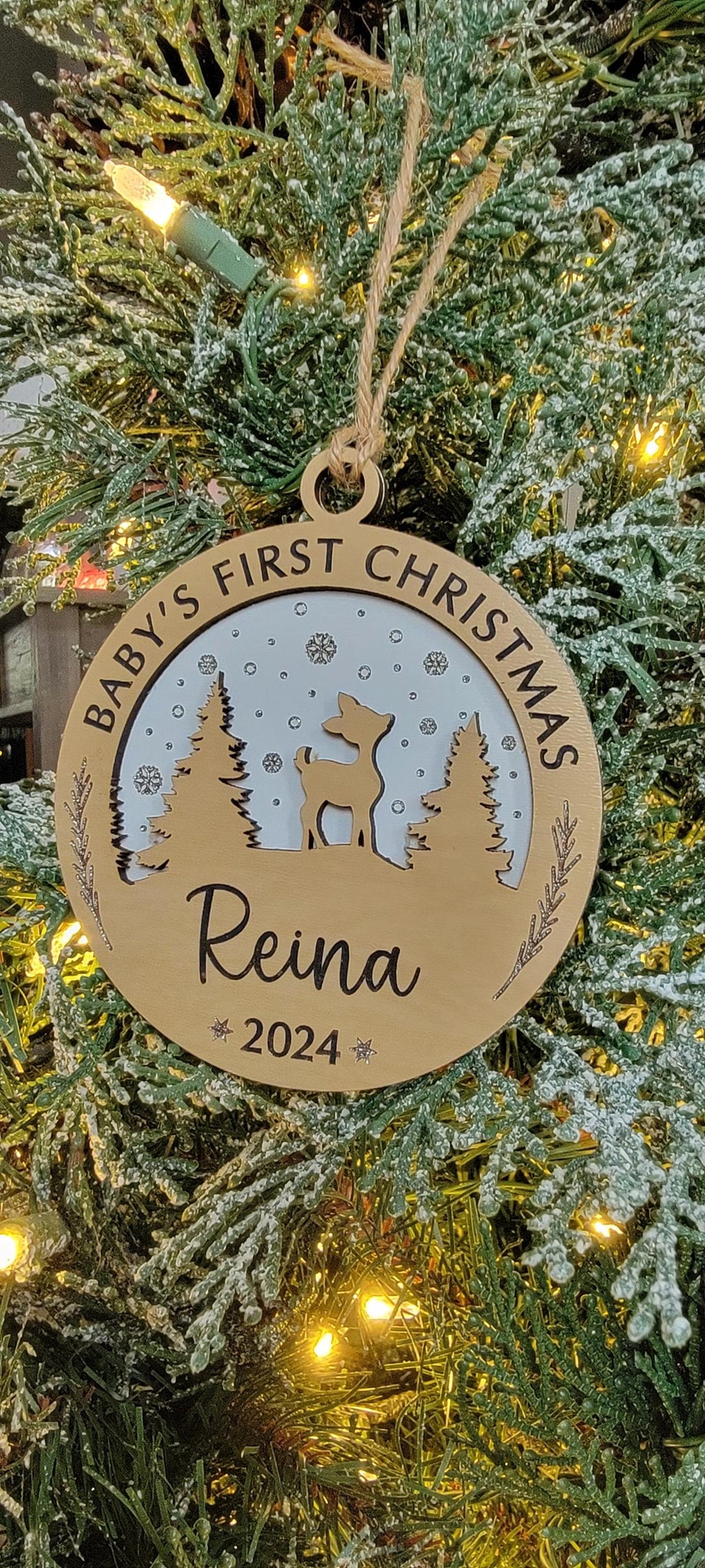 Laser Engraved Wood Christmas Ornament | Baby's First Christmas | 4"Diameter | Personalized Keepsake for New Parents