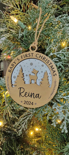Laser Engraved Wood Christmas Ornament | Baby's First Christmas | 4"Diameter | Personalized Keepsake for New Parents