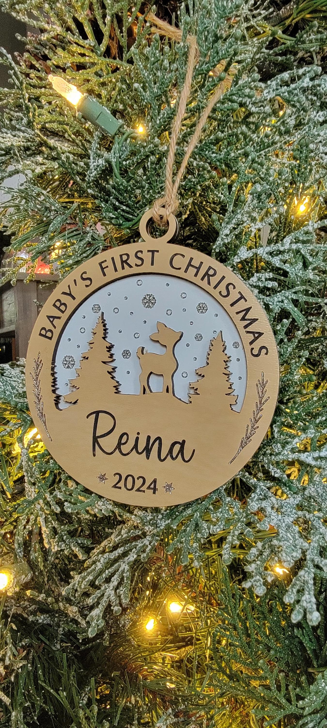Laser Engraved Wood Christmas Ornament | Baby's First Christmas | 4"Diameter | Personalized Keepsake for New Parents