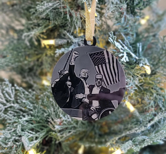 Trump 2024 Christmas Ornament | Black Acrylic MAGA Decor & Merry Christmas Gift for Supporters