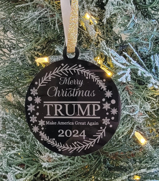 Trump 2024 Christmas Ornament | Black Acrylic MAGA Decor & Merry Christmas Gift for Supporters