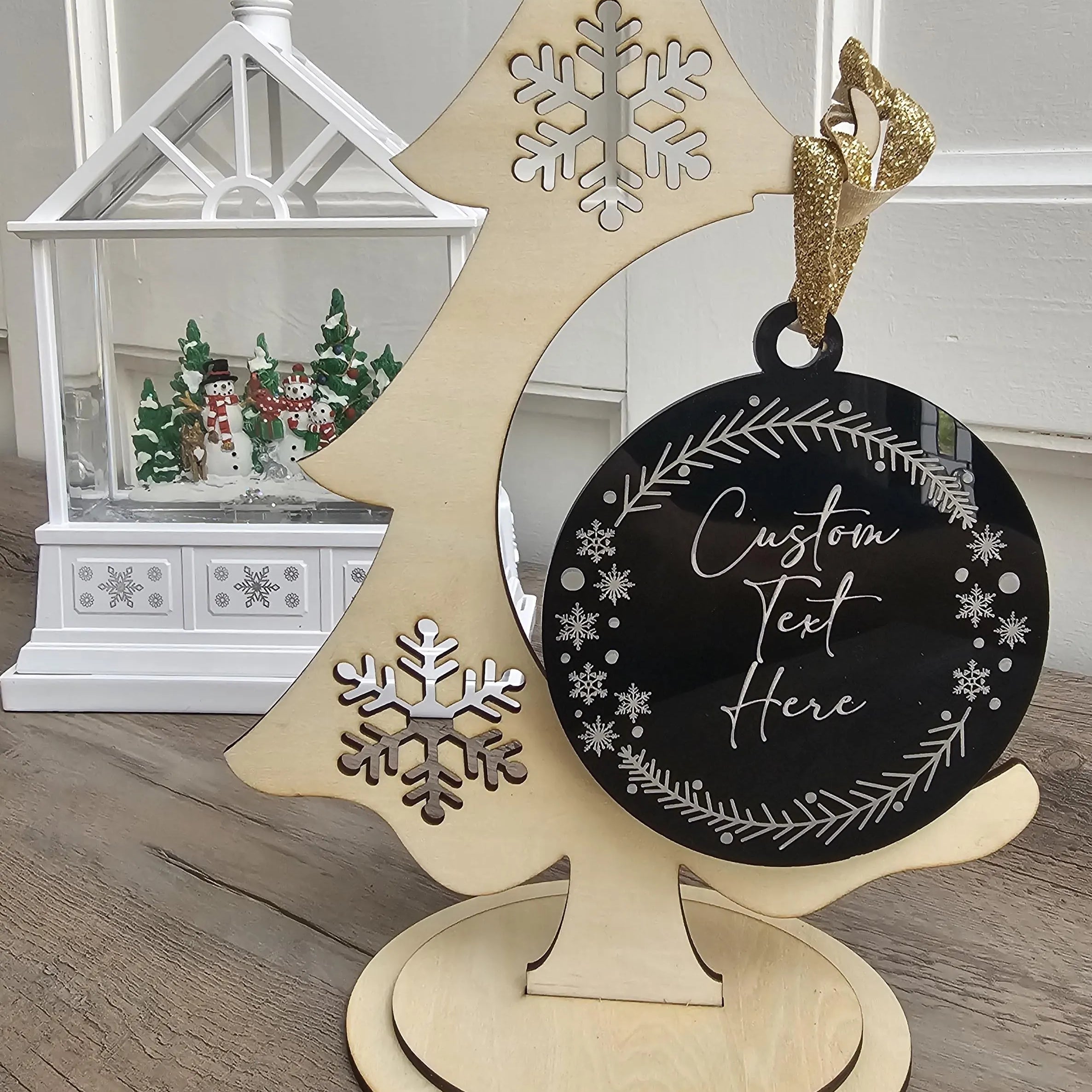 Personalized Lineman Christmas Ornament – Engraved Black Acrylic Gift holiday ornament product view