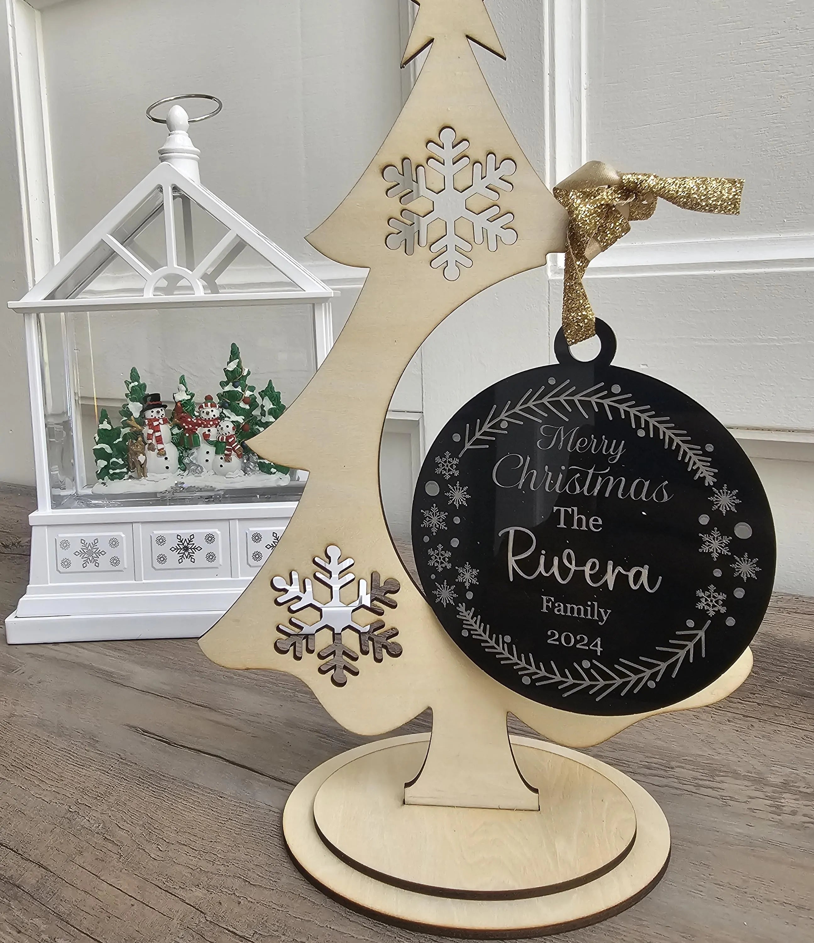 Personalized Lineman Christmas Ornament – Engraved Black Acrylic Gift holiday ornament product view