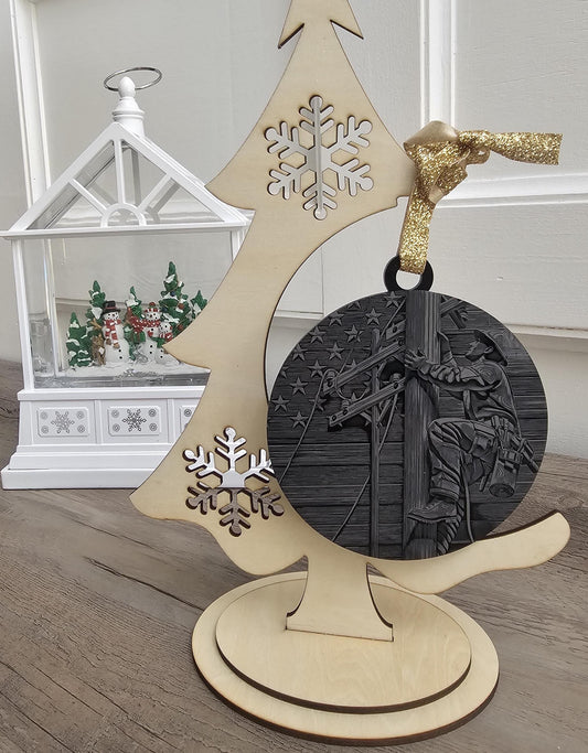 Personalized Lineman Christmas Ornament | Engraved Black Acrylic Holiday Decor & Unique Gift for Linemen