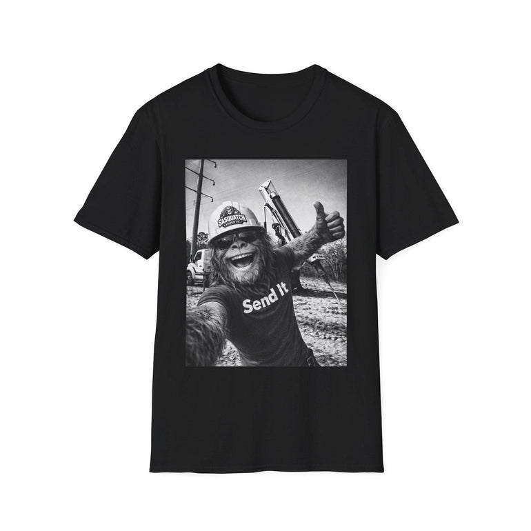 Sasquatch Lineman Shirt - Funny Bigfoot Selfie "Send It" Lineworker Gift Tee