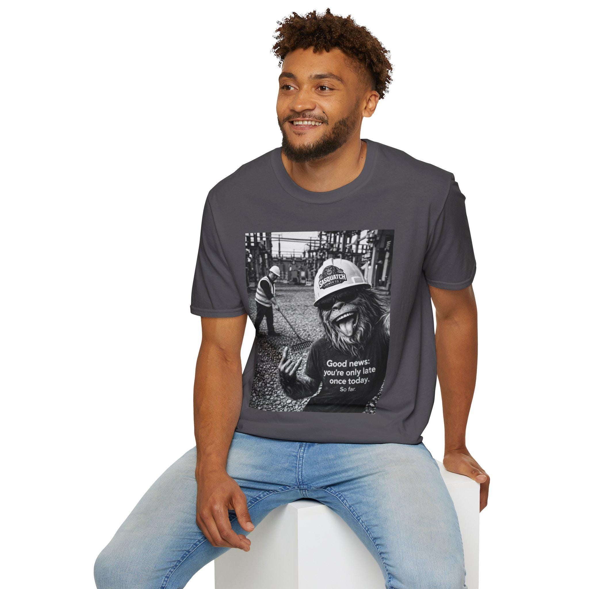 Sasquatch Selfie Substation Shirt Gildan 64000 Soft Electrician Utility Humor Workwear Electric Crew Gift