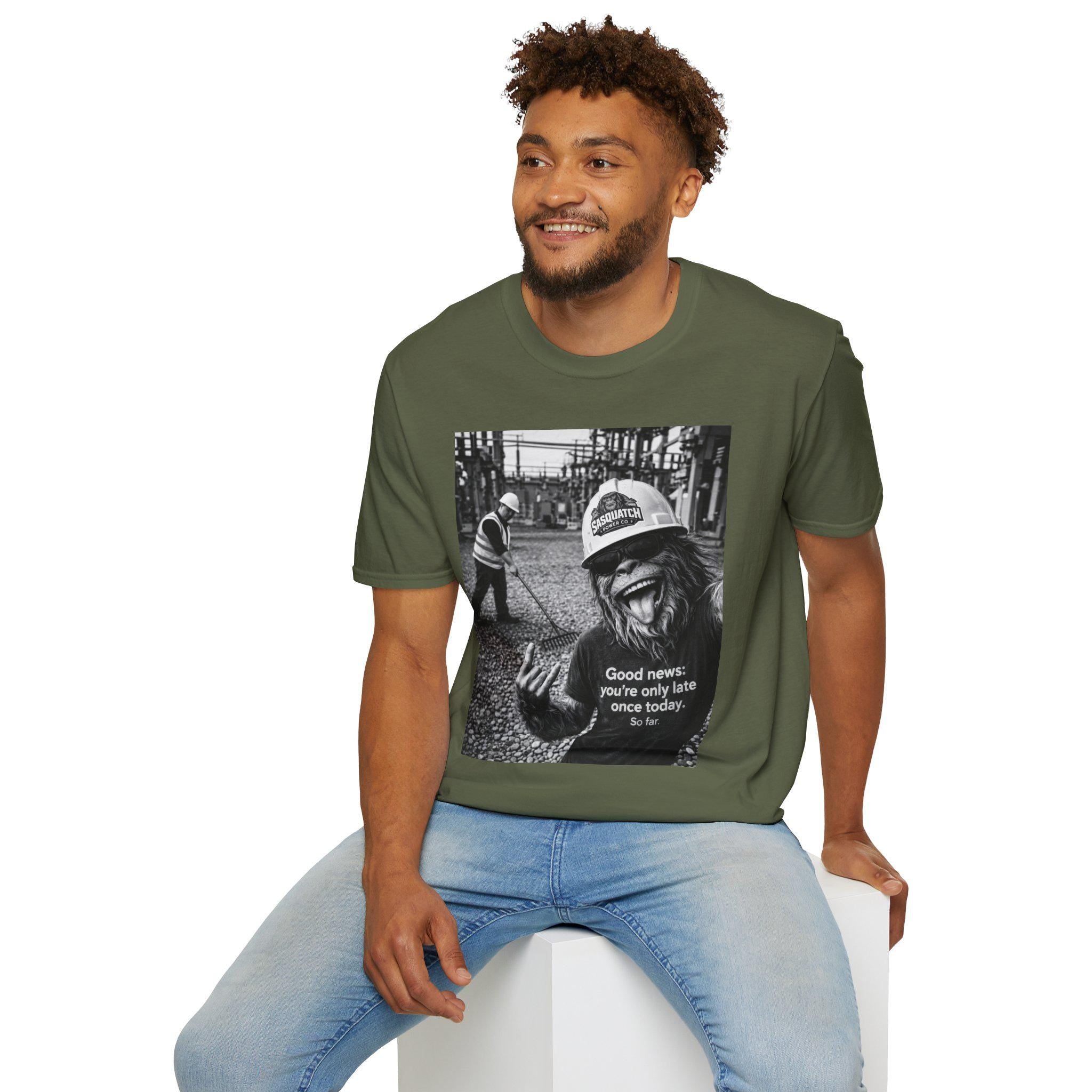 Sasquatch Selfie Substation Shirt Gildan 64000 Soft Electrician Utility Humor Workwear Electric Crew Gift
