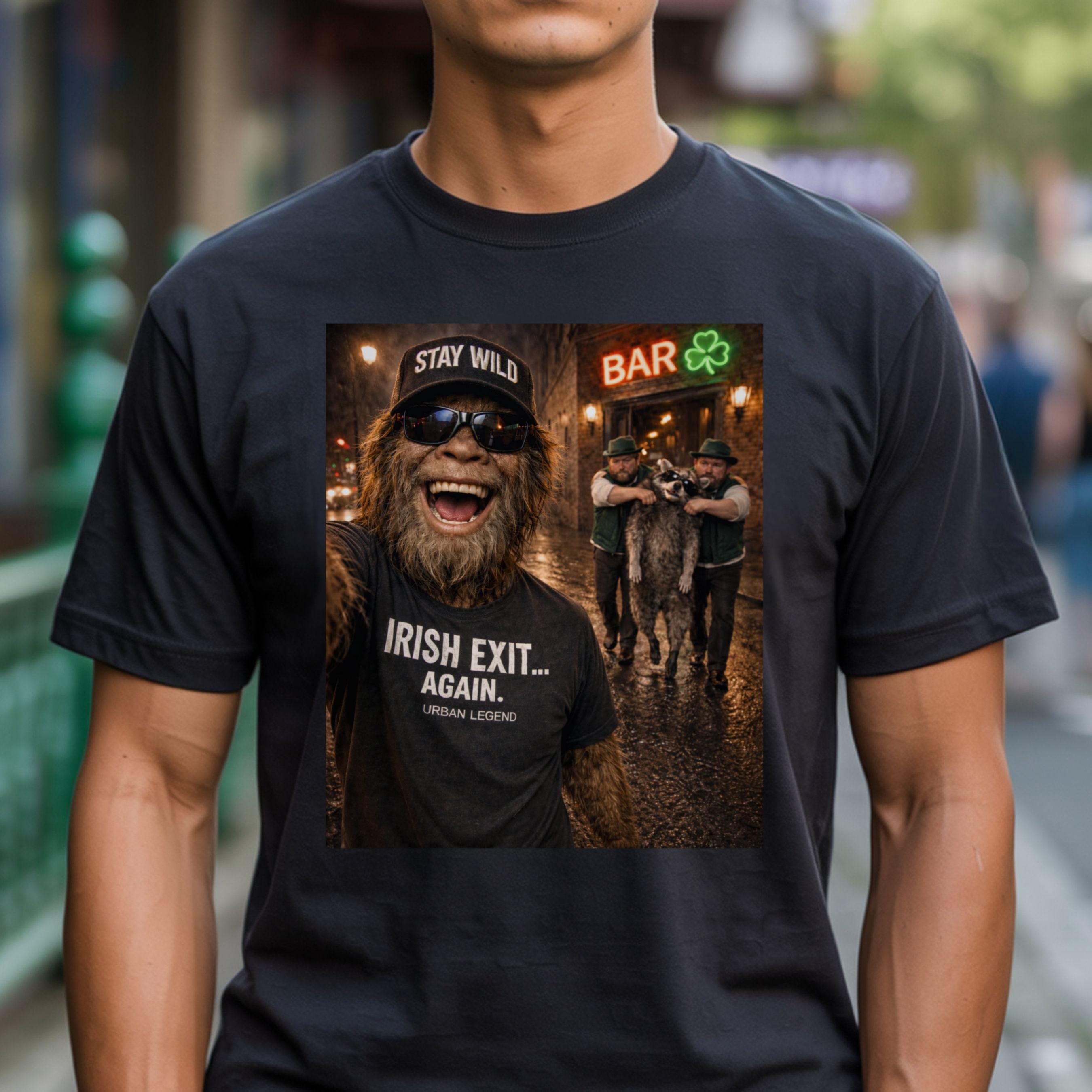 Raccoon Irish Exit Tee, Sasquatch Urban Legend St Pattys Shirt