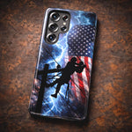Lineman American Flag Phone Case: Dual-Layer Tough Cover for iPhone/Samsung (Glossy/Matte)