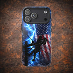 Lineman iPhone Case: Patriotic American Flag Lightning Utility Tough Cover (MagSafe)