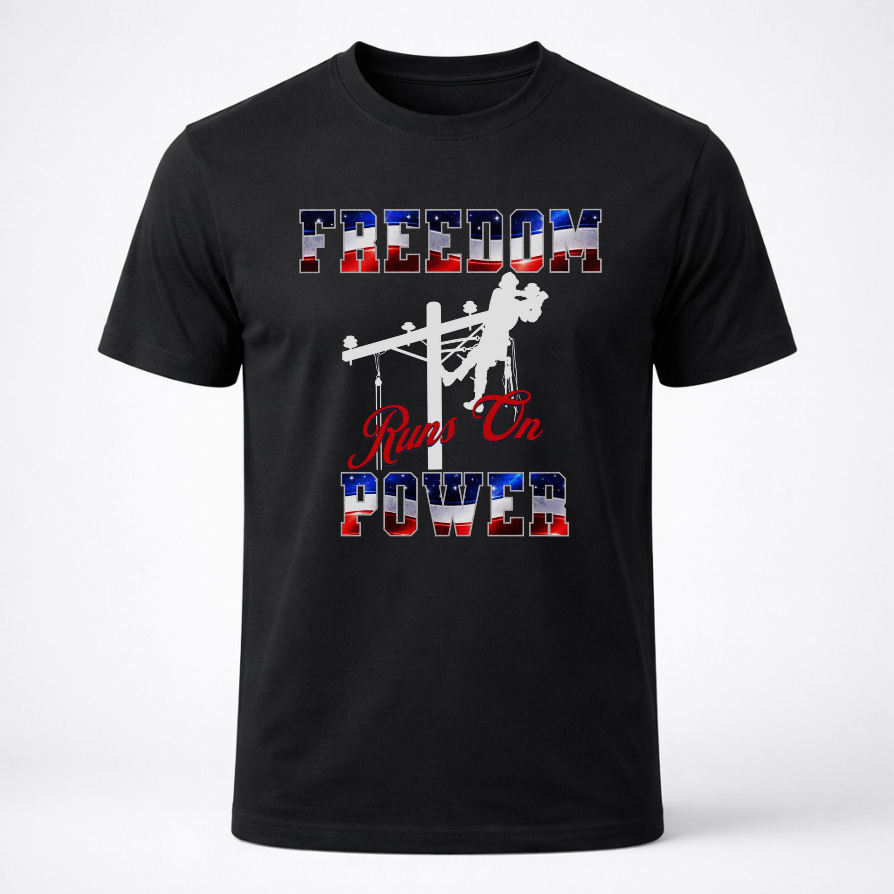 Patriotic Lineman Shirt, Freedom Runs On Power, Journeyman Electrical Worker Tee