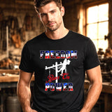 Patriotic Lineman Shirt, Freedom Runs On Power, Journeyman Electrical Worker Tee