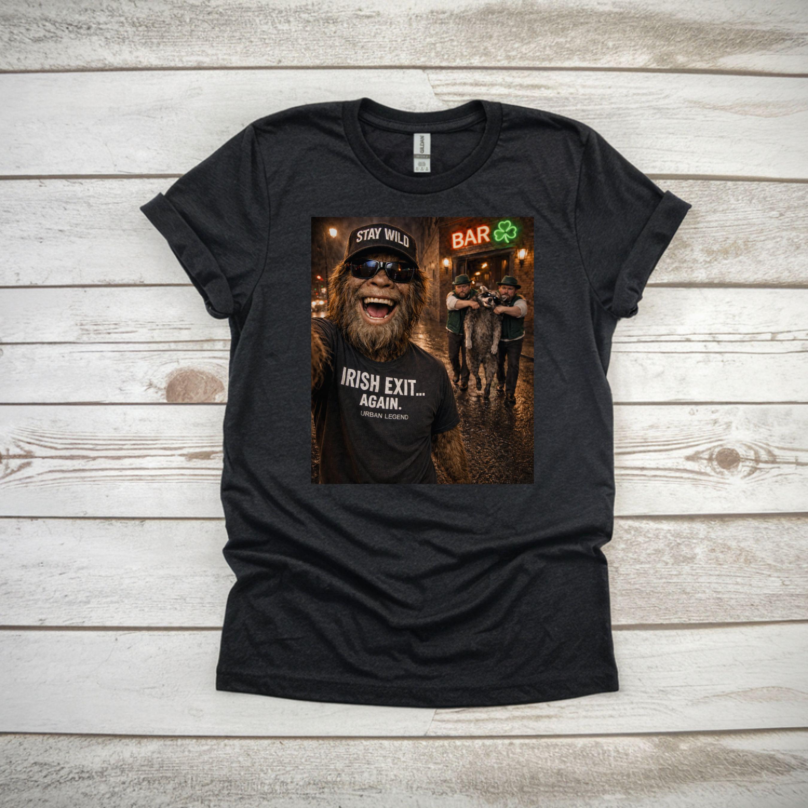Raccoon Irish Exit Tee, Sasquatch Urban Legend St Pattys Shirt
