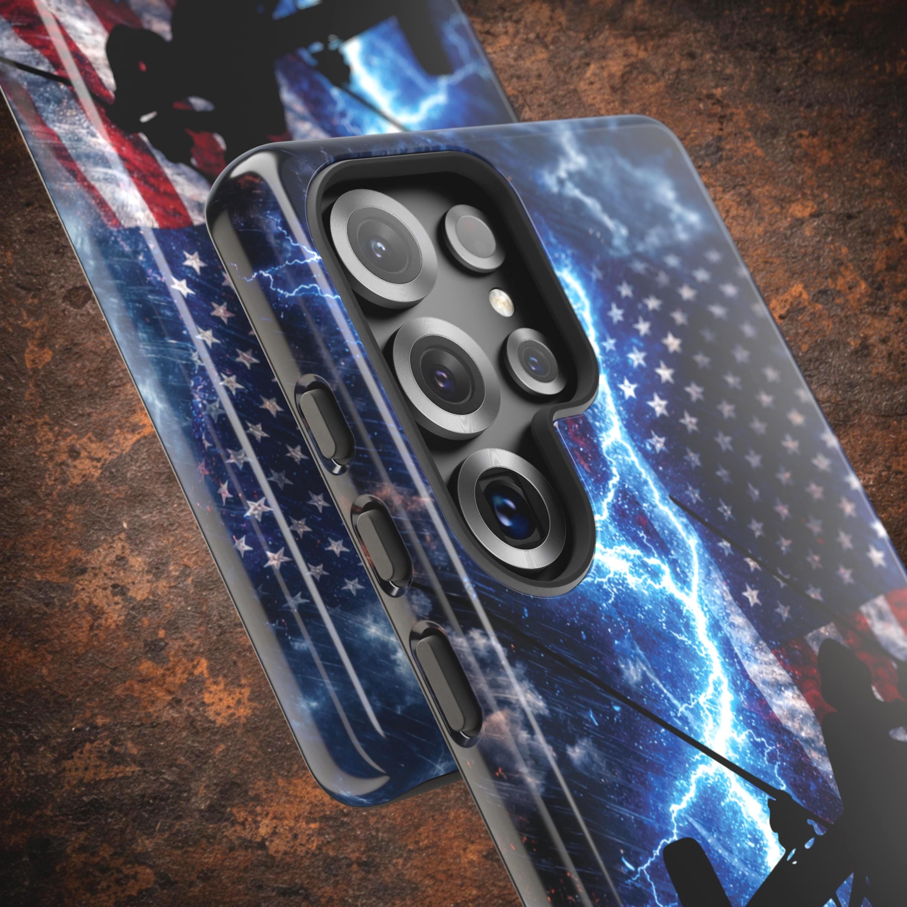 Lineman American Flag Phone Case: Dual-Layer Tough Cover for iPhone/Samsung (Glossy/Matte)