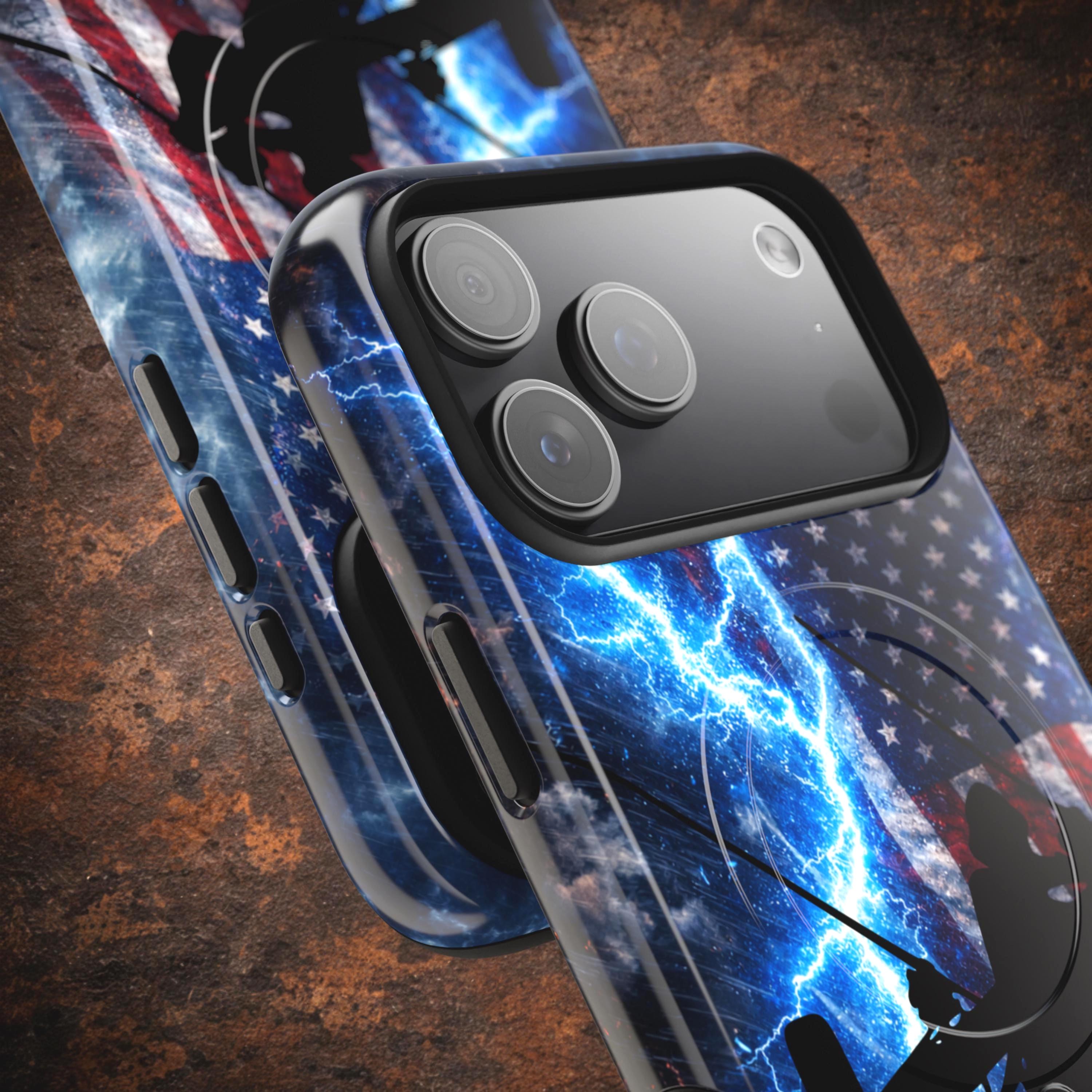 Lineman iPhone Case: Patriotic American Flag Lightning Utility Tough Cover (MagSafe)