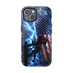 Lineman iPhone Case: Patriotic American Flag Lightning Utility Tough Cover (MagSafe)