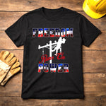 Patriotic Lineman Shirt, Freedom Runs On Power, Journeyman Electrical Worker Tee