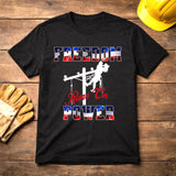 Patriotic Lineman Shirt, Freedom Runs On Power, Journeyman Electrical Worker Tee